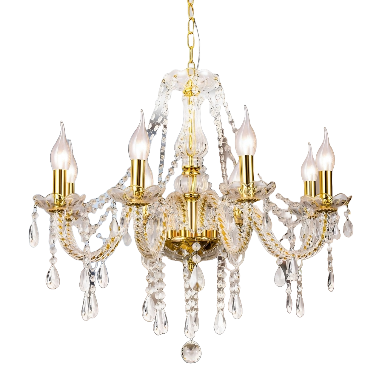 Gold chandelier available as a Clear Tent add-on