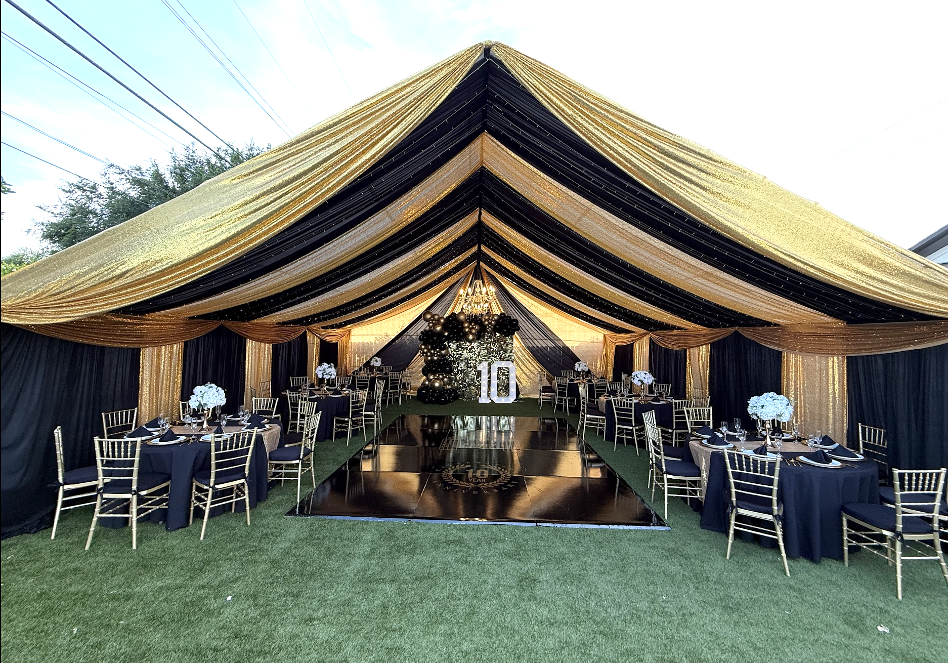 30x30 tent rental with professional draping by Party Powers